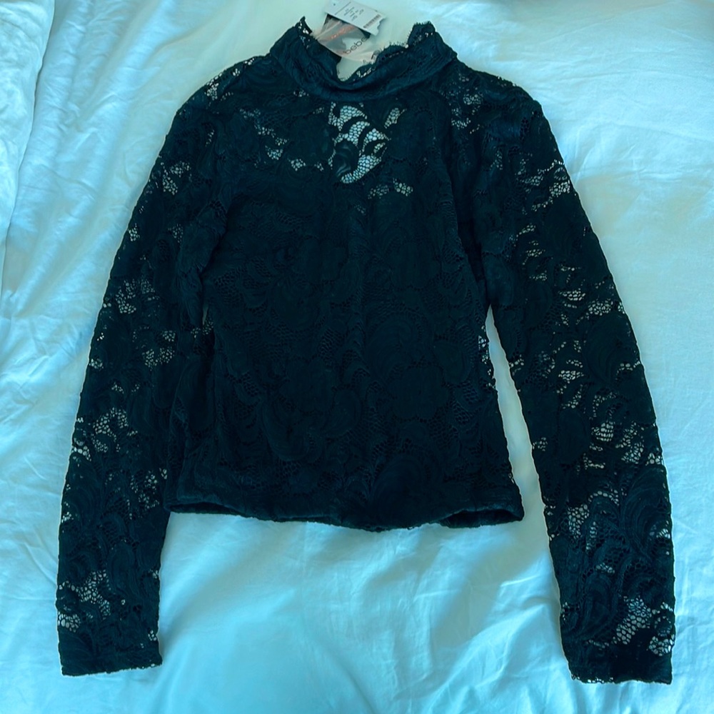 Bebe Black Long Sleeve Lace Top Size XS